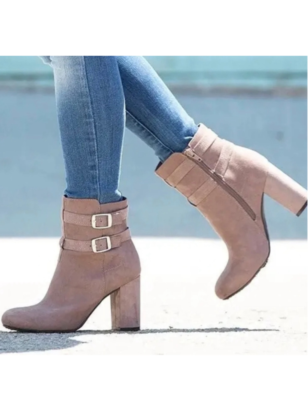 Christian Siriano Women's Waylan Taupe Double Buckle Zip Ankle Bootie Boots 7.5